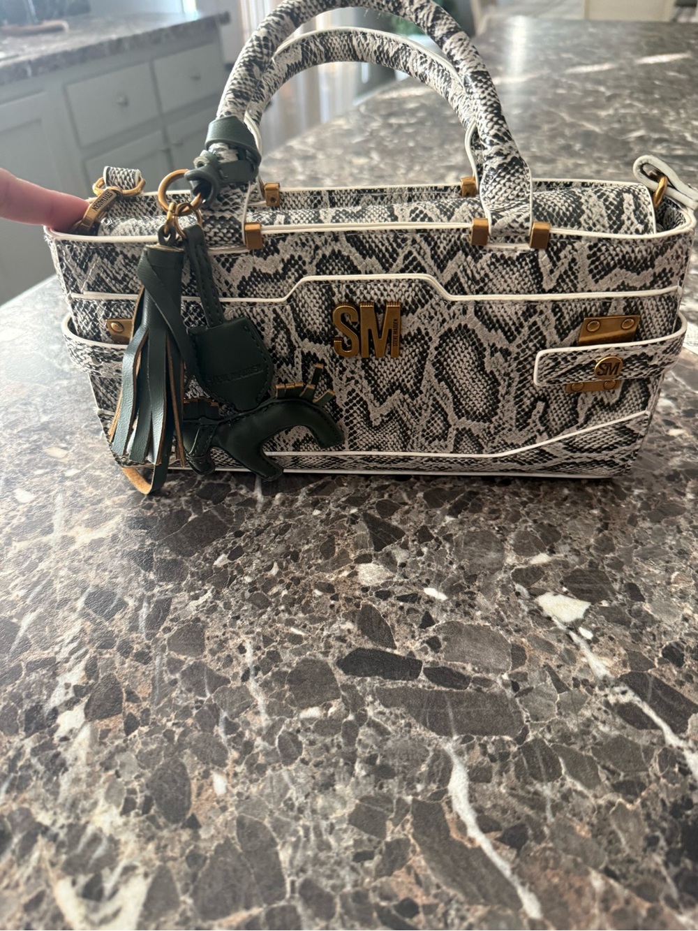 Snake-Print Mini Satchel in Black & White